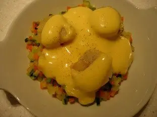 Noix de Saint-Jacques aux légumes croquants, sabayon au savagnin réduit : Étape 19