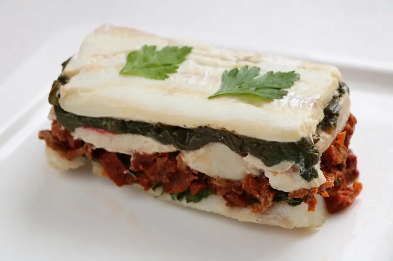 Terrine de filets de poissons épinards et tomates